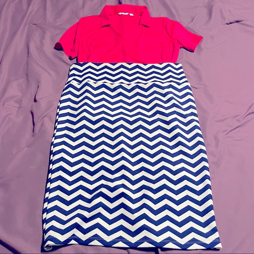 Lularoe Cassie skirt, blue and white stripe